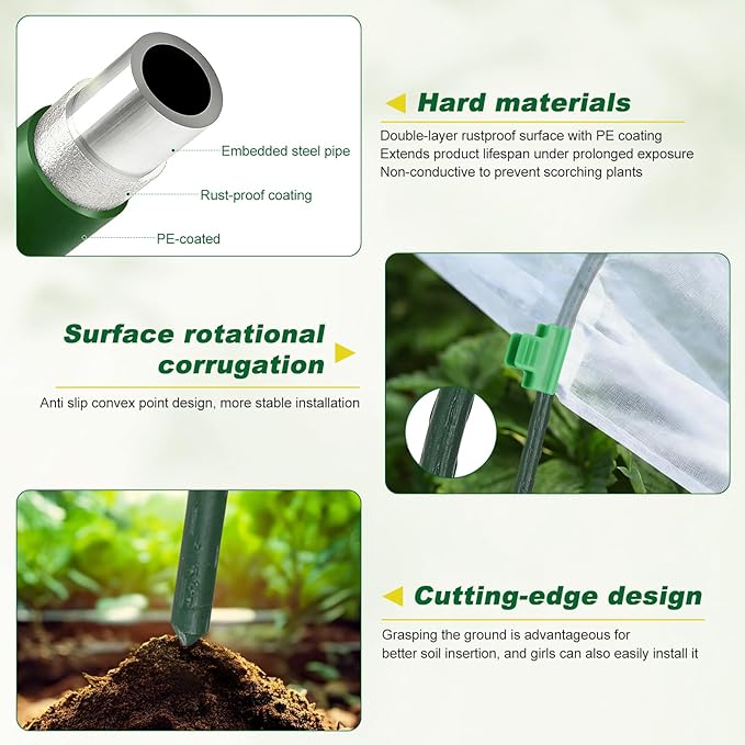 Garden Netting Kit, 10 X 50FT Garden Netting Pest Barrier with 10 Sets Garden Hoops and 20pcs Clips, Insect Netting Row Cover for Raised Beds Vegetable Fruits Flowers Protection