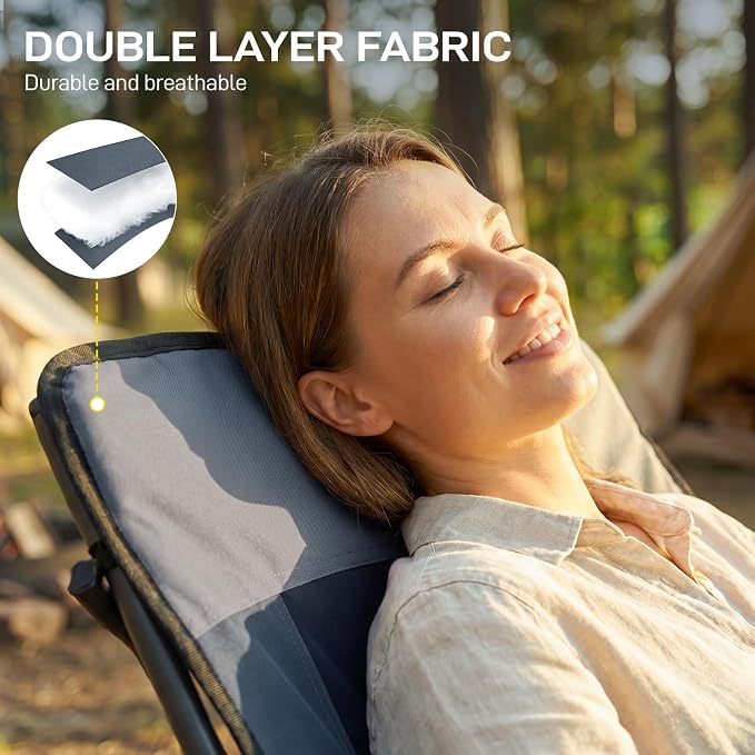 EVER ADVANCED 4-Level Adjustable Back Reclining Camping Chairs, Lightweight Heavy Duty Folding Recliner, Portable Lounge Lawn Chairs for Adults, 350lbs Weight Capacity, Black