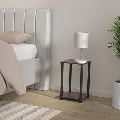 Furinno TURN-N-TUBE Side Table Set of 2, 2-Tier Modern Square End Table with Open Shelf, Toolless Stackable Night Stand, Bedside Table, for Living Room, Bedroom, Dark Cherry