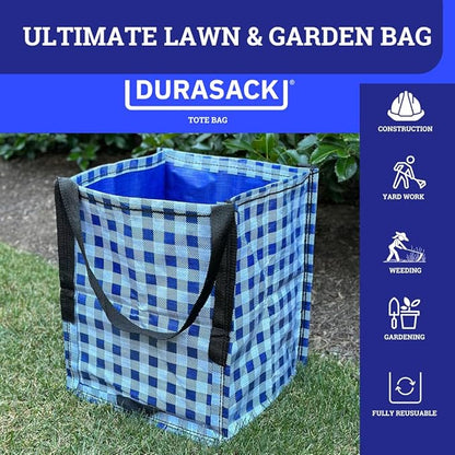 DURASACK Heavy Duty Storage Tote Bag 22-Gallon Rugged Woven Polypropylene Moving Bag, Reusable Self-Standing Design, Holds up to 500 Pounds, Single, Gingham Blue
