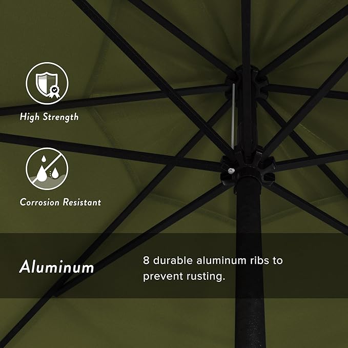 California Umbrella 9' Rd Aluminum Patio Umbrella, Crank Lift, Auto Tilt, Black Finish, 4yr Fade Warranty, Palm