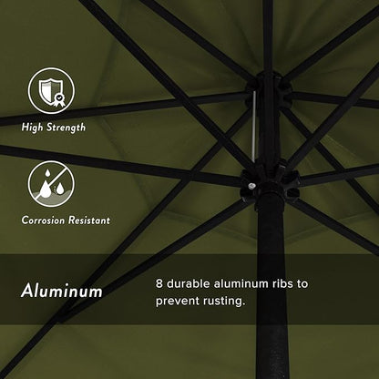California Umbrella 9' Rd Aluminum Patio Umbrella, Crank Lift, Auto Tilt, Black Finish, 4yr Fade Warranty, Palm