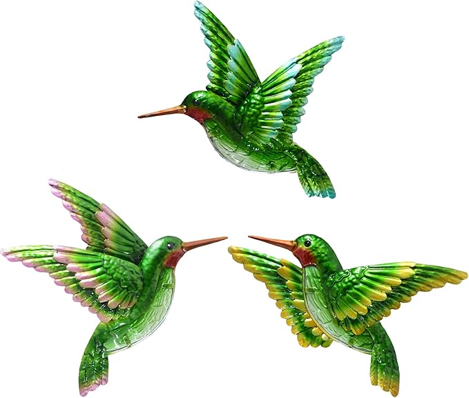 J-Fly Glass Hummingbird Wall Art Outdoor Hummingbird Decor Metal Fence Decorative Hanging Bedroom Garden Patio Porch Fence of Decor 10 Inch, Christmas Decoration Gifts