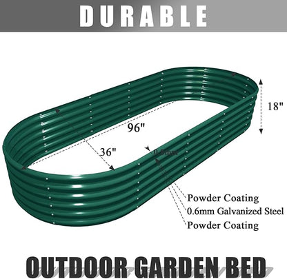 1 Pack 8x3x1.5FT Galvanized Raised Garden Bed Kit Oval Metal Ground Planter Box Outdoor Bottomless Planter Raised Beds for Vegetables Flowers Herbs Fruits, Green
