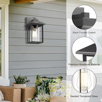 Outdoor Wall Mount Lights, H11.84 Exterior Wall Sconces, Outdoor Lighting Fixture, Exterior Lantern, Lighting Fixture for Patio, Porch (Black, 11.84" H)