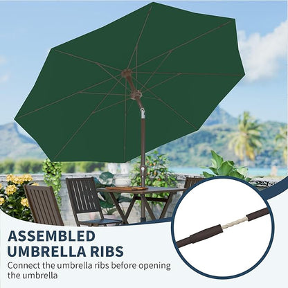 PatioKingdom 11FT Patio Umbrella,Outdoor Umbrella with Push Button Tilt and Crank,Market Table Umbrella with 8 Sturdy Fiberglass Ribs UV Protection(Dark Green, 11FT)
