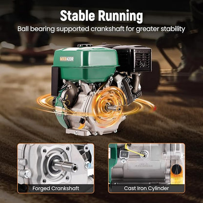 maXpeedingrods 420cc Gasoline Engine, 4 Stroke OHV Horizontal Gaso Engine, Recoil Start for Go-Karts, Compressors, Lawn Mowers, Water Pumps