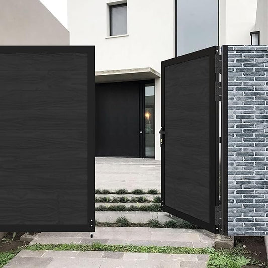 Wood Plastic Privacy Double Fence Gate 6ft(H) x 8ft(W), Metal Frame with Knob Kits, Durable Composite Outdoor Gate,Black