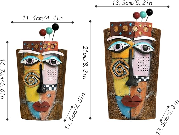 Picasso Face Planter Pots Colorful Abstract Art Planters with Facial Expressions Handmade Resin Funny Funky Plant Pots Unique Head Planter for Home Balcony Decor (Small)