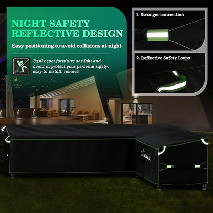UIRWAY L-Shape Outdoor Sectional Sofa Cover Waterproof with Air Vent, 110" L/85" L x 33.5" D x 31" H (Left Side Long), Heavy Duty Patio Furniture Covers, Outdoor Couch Cover with Reflective Strips