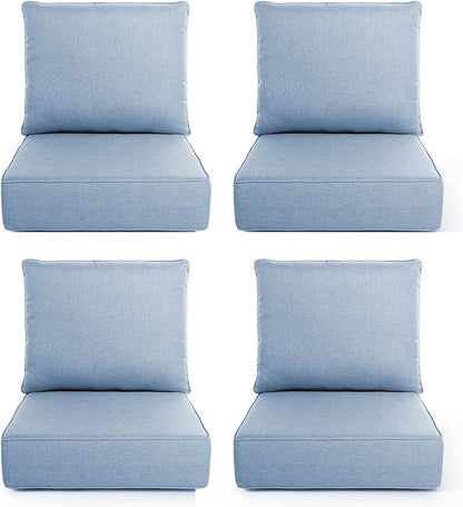 Outdoor Chair Cushions, 6 Inch Thick Patio Seat & Back Cushions Set with Removable Cover, Waterproof Patio Cushions for Outdoor Furniture, 24 x 24 Inch, Baby Blue 4-Set