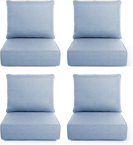 Outdoor Chair Cushions, 6 Inch Thick Patio Seat & Back Cushions Set with Removable Cover, Waterproof Patio Cushions for Outdoor Furniture, 24 x 24 Inch, Baby Blue 4-Set
