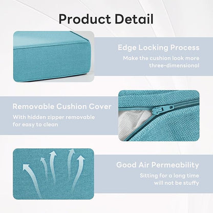 6" Thicker Outdoor Chair Cushion 10 Sets - 24" *24" *6" Waterproof Patio Furniture Cushions with Removable Cover, 28D High Density Sponge Filling Thicken Outdoor Patio Cushions - Baby Blue