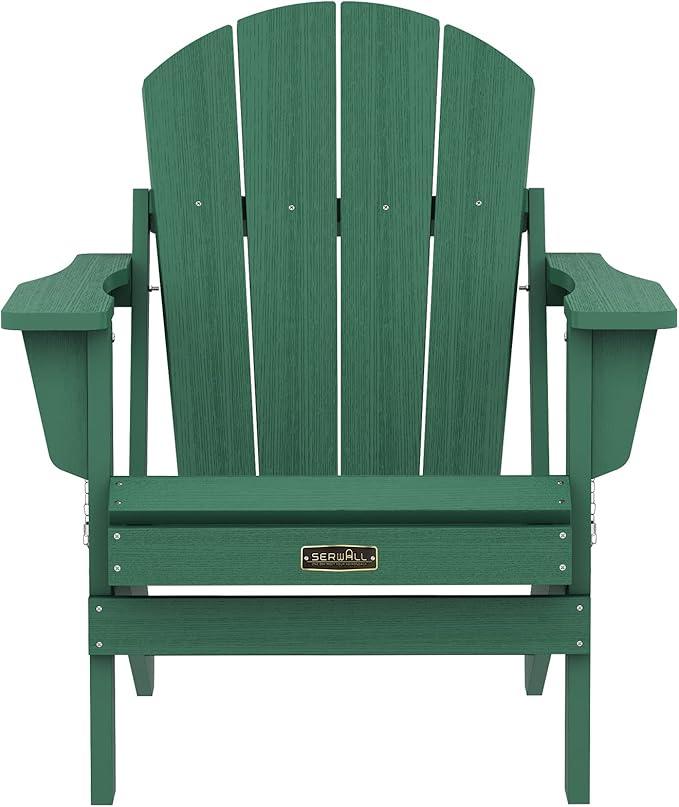 SERWALL Folding Adirondack Chair Painted Adirondack Chair Set of 8 Weather Resistant for Patio Deck Garden, Fire Pit & Lawn Furniture Porch - Green