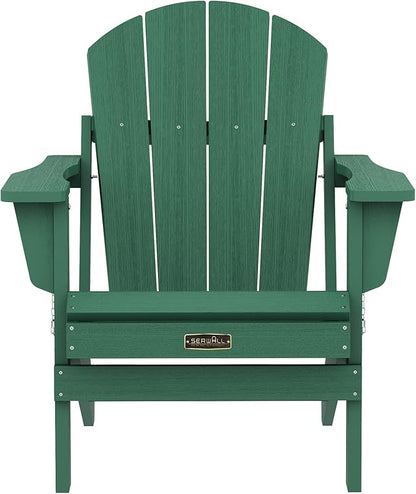 SERWALL Foldable Adirondack Chair Set of 2 for Patio Garden Outdoors Fire Pit Chairs-Green