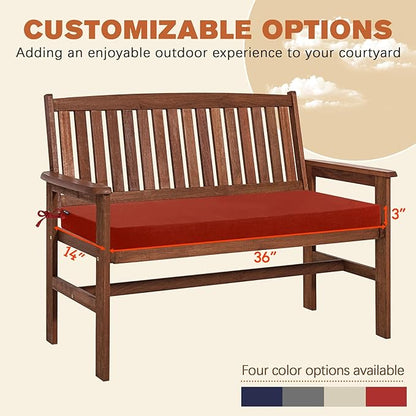 Favoyard Outdoor Bench Cushion 36 x 14 Inch Rainproof Patio Furniture Cushions 3-Year Color Fastness Garden Settee Porch Pads with Ties, Red