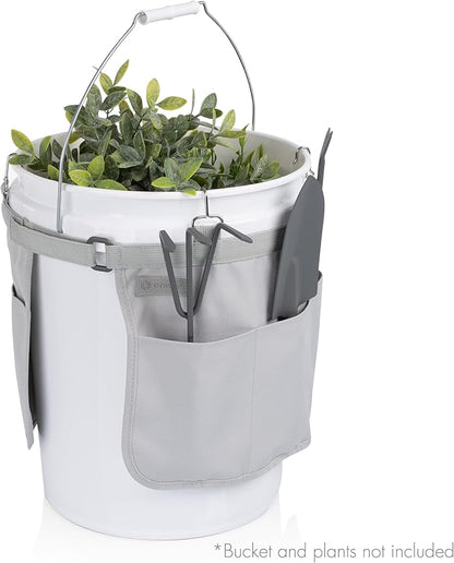 Picnic TIME Garden Bucket Tool Organizer, Gardening Tools Organizer Bag with Hooks to Attach to Bucket, Gardening Essentials and Gifts for Women and Men, Plant Lover Gifts for Gardeners (Fog Gray)