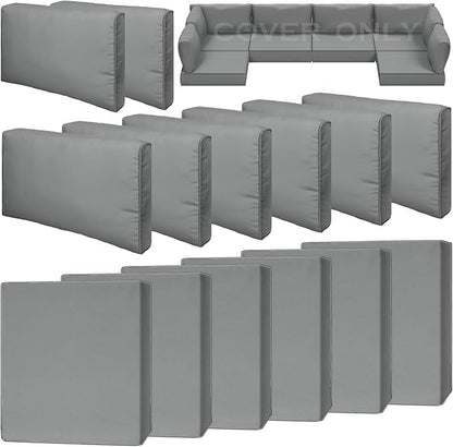 14 Piece Outdoor Patio Waterproof Cushion Covers, Fits 6-Seat Wicker Rattan Sectional Couch Chair Furniture Cover Replacement Set - Fade-Resistant Patio Cushion Covers with Zipper