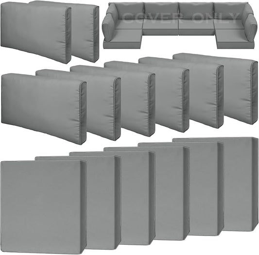 14 Piece Outdoor Patio Waterproof Cushion Covers, Fits 6-Seat Wicker Rattan Sectional Couch Chair Furniture Cover Replacement Set - Fade-Resistant Patio Cushion Covers with Zipper