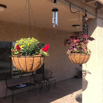 14 inch Metal Hanging Baskets For Plants Outdoor 4 Pack Round Metal Wire Hanging Basket Planter with Coco Fiber Liners Chain Round Wire Plant Holder for Garden, Patio, Deck, Porch Plants Flower Potss