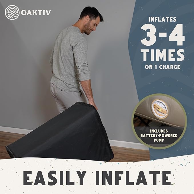 Queen Air Mattress with Frame, Self Inflating/Deflating Bed for Adults - PeakRest Blow Up Bed, Camping Cot with Mattress for Adults - Portable Queen with Travel Rolling Case on Wheels