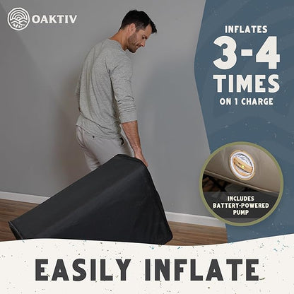 Queen Air Mattress with Frame, Self Inflating/Deflating Bed for Adults - PeakRest Blow Up Bed, Camping Cot with Mattress for Adults - Portable Queen with Travel Rolling Case on Wheels