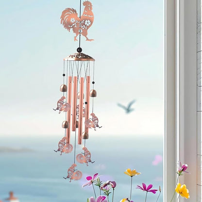 Outside Brass Rooster Wind Chimes – Handcrafted with Deep Melodic Tone, Christmas/Birthday Decor for Garden & Patio Lovers, Unique Housewarming Present for Outdoor Spaces