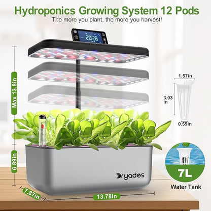 Hydroponics Growing System Kit with Seeds: 12 Pods Indoor Herb Garden Kit with LED Grow Light Plant Germination Kit Aeroponic Healthy Fresh Herbs Vegetables Hydroponic Planter for Home Kitchen Office