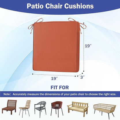 IASEAHK Patio Chair Cushions, 19" x 19" x 3" Outdoor Chair Cushions Set of 4, Waterproof Outdoor Cushions for Patio Furniture, Outdoors Seat Cushions Set of 4 with Handle and Ties, Spice