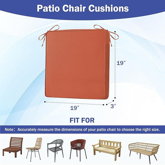 IASEAHK Patio Chair Cushions, 19" x 19" x 3" Outdoor Chair Cushions Set of 4, Waterproof Outdoor Cushions for Patio Furniture, Outdoors Seat Cushions Set of 4 with Handle and Ties, Spice