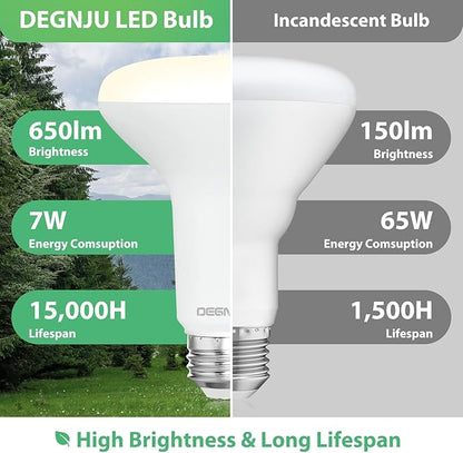 8 Pack BR30 LED Bulb, Dimmable Indoor Flood Lights 7W Equivalent 65W 3000K Warm White, CRI80, 650 LM, E26 Base, 15000 Lifetime Hours, Interior Energy Saving Recessed Light Bulb, Flicker-Free