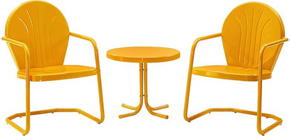 Crosley Furniture Griffith 3-Piece Outdoor Chair and Side Table Set, Retro Metal Bistro Patio Sets for Porch, Tangerine