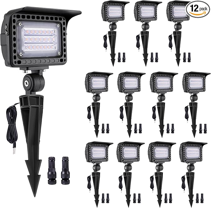 Gardenreet Landscape LED Wall Wash Lights - 12W Outdoor Low Voltage Flood Lights, 12V Hardwired Aluminum Brown, IP65 Waterproof Angle Adjustable for Tree House Yard Garden 12 Pack