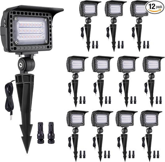 Gardenreet Landscape LED Wall Wash Lights - 12W Outdoor Low Voltage Flood Lights, 12V Hardwired Aluminum Brown, IP65 Waterproof Angle Adjustable for Tree House Yard Garden 12 Pack