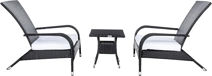 SAFAVIEH Outdoor Collection Edna Black/White Cushion 3-Piece Lounge Set with Table (PAT7719A)