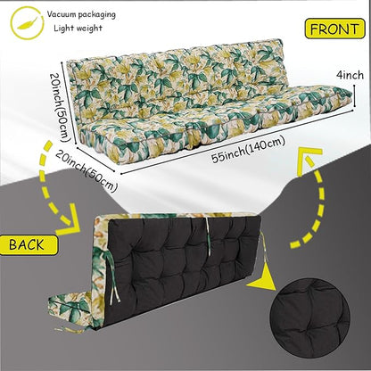 Porch Swing Cushion Three Seat, Waterproof Swing Cushions Replacement with Backrest, Outdoor Garden Furniture Patio 4" Thickened Cushions with Ties (Clover, 40 x 63in)