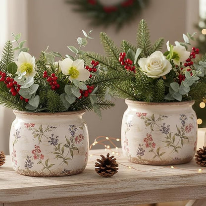 Flower Pots, Vintage Planters for Indoor Plants, 6.29'' Plant Pots with Drainage, Ceramic Pots for Plants, Vase & Planters, Indoor Planter for Home, Christmas Decorations, Purple Red