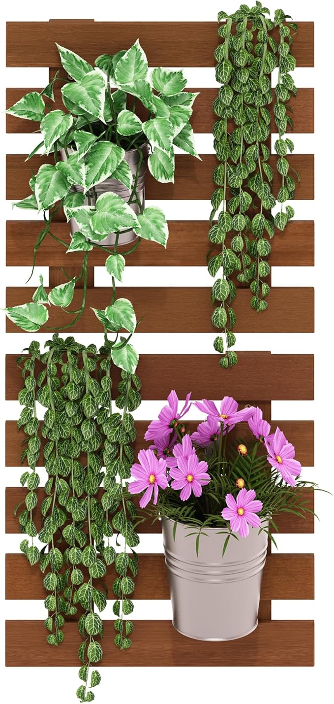 Furinno TIOMAN Outdoor Vertical Wall Planter, Set of 2 Wooden Hanging Planters, for Indoor, Outdoor Plants, Balcony, Patio, Natural