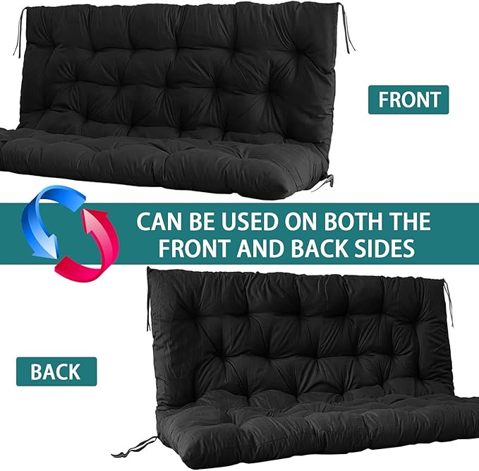 Swing Replacement Seat Cushions, 2-3 Seater Bench Cushions for Outdoor Furnitur with Backrest, Garden Recliner Seat Cushions Waterproof Sofa Pads (Black, 60x40in)