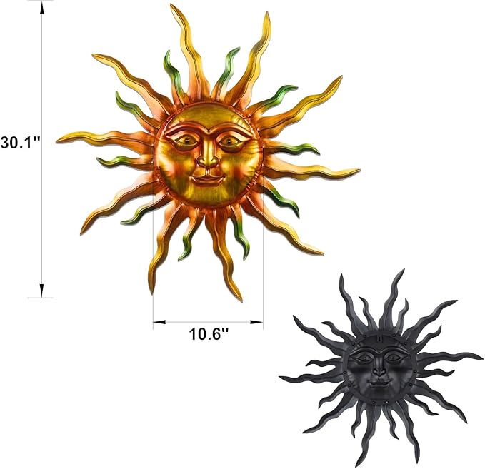 30" Outdoor Metal Wall Art, Large Metal Wall Decor Sun Face Art Decoration, Outdoor Metal Art Wall Sculptures for Garden Hanging for Yard Patio Garden(Green)