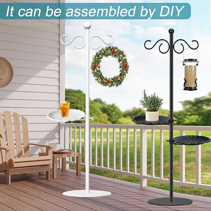 Upgraded 74" Shepherd's Hook for Bird Feeder，Floor Hanging Plant，Wind Chime Stand, Waterproof Metal & Adjustable-Height Standing Pole Holder for Lantern and Wreath, Indoor & Outdoor（2 Placement Racks)