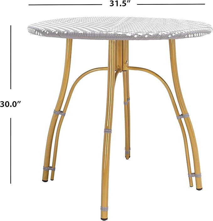 SAFAVIEH PAT4011B Outdoor Collection Kylie Grey and White Rattan Bistro Table