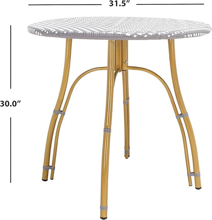 SAFAVIEH PAT4011B Outdoor Collection Kylie Grey and White Rattan Bistro Table