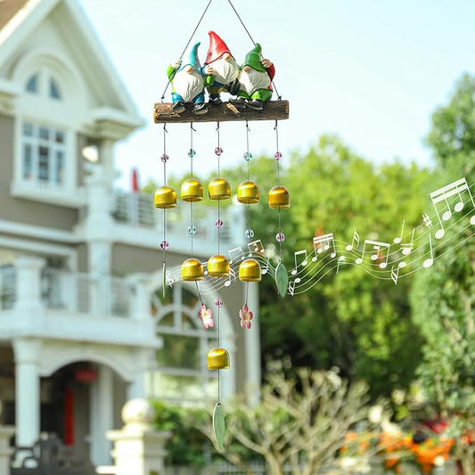 Taman Wind Chime for Outside - Gnomes Windchime for Outdoor Garden Decorative Metal Bronze Mobile Wind Chime Memorial Sympathy Gift for Home, Outdoor, Yard, Patio,Garden Decor, 29"