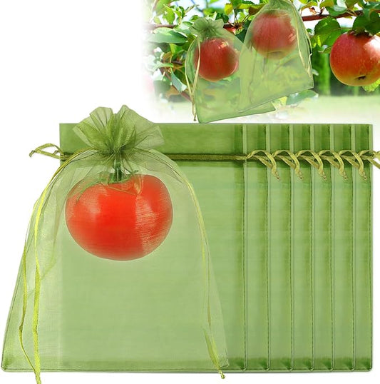 Shintop 100Pcs Fruit Protection Bags, 6x9 Inch Green Fruit Tree Netting Cover Drawstring Mesh Tomato Bags Pest Barrier for Apples Mango