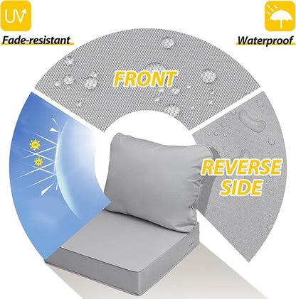 AAAAAcessories Outdoor Seat Cushions for Chairs, Fade-Resistant, Waterproof Patio Furniture Replacement Cushions, 22" x 24" x 5" + 22" x 19", Gray
