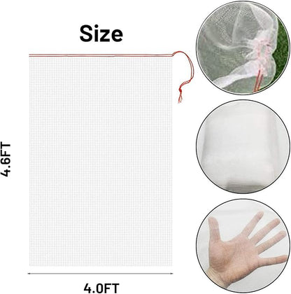 4 Pack Garden Neting Plant Insect Bird Barrier Mesh with Drawstring 4Ft x 4.6Ft Mesh Plant Covers Freeze Protection Tomato Barrier Bag for Garden Flower Blueberry Vegetables Fruits Bird Eating