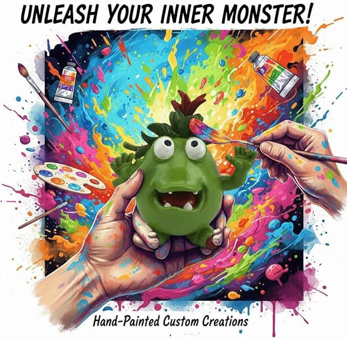 Cute Green Monster Resin Figurine Indoor Outdoor Garden Statue Whimsical Funny Desk Decor - Little Alien Creature with Red Flower/Sprout, Unique (Green)