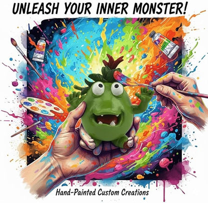 Cute Green Monster Resin Figurine Indoor Outdoor Garden Statue Whimsical Funny Desk Decor - Little Alien Creature with Red Flower/Sprout, Unique (Green)
