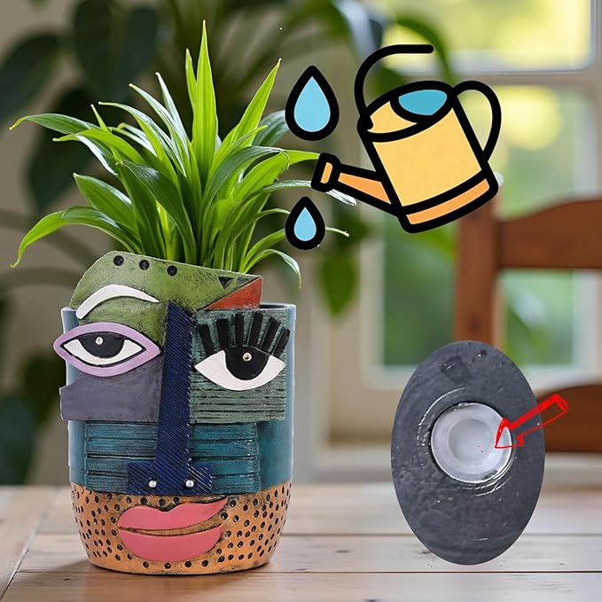 XMGZQ Abstract Cubism Face Planter,Pop Art Sculpture & Vase Decor,Unique Picasso Style Flower Pot,for 4-6 Inch Succulents & Houseplants,Drainage Hole Included,Statement Gift (Retro)